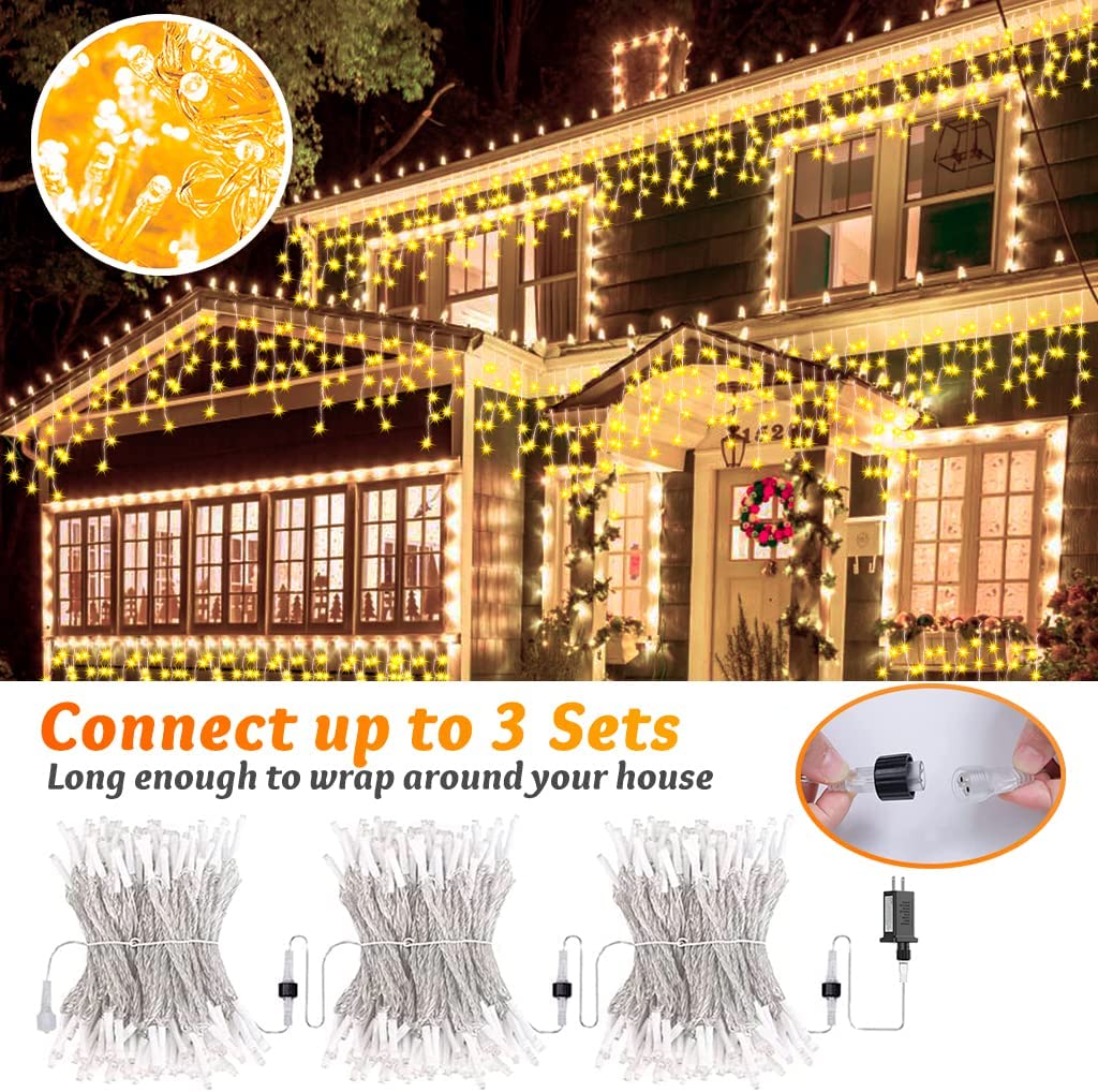 400 LED 32.8ft 8 Modes 64 Drops Christmas Icicle Lights