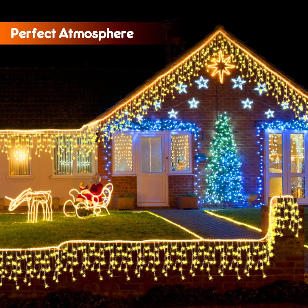 400 LED 32.8ft 8 Modes 64 Drops Christmas Icicle Lights