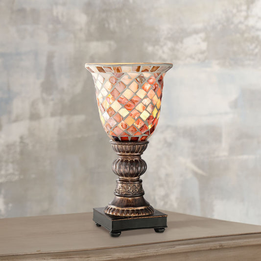 Traditional Uplight Accent Table Lamp 12" High Bronze Mosaic Glass Shade