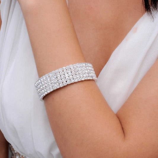 Silver Crystal Tennis Bracelets for Women Five Layers