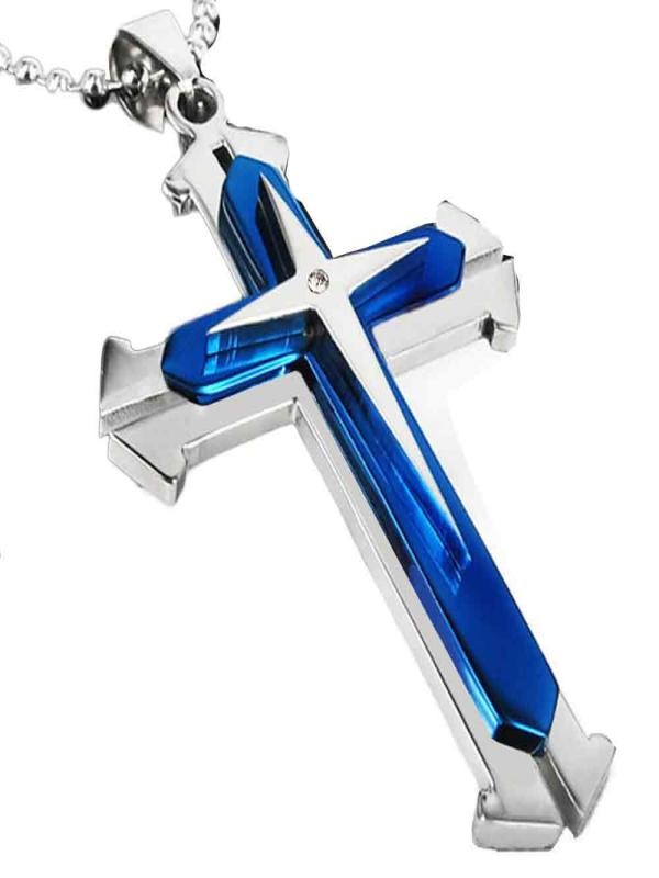 Men Stainless Steel Cross Pendant Necklace Chain