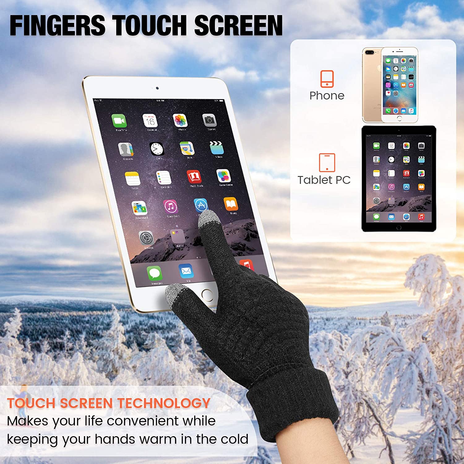 4 Pairs Women's Winter Touch Screen Gloves Warm Fleece, Black, White, Khaki, Coffee