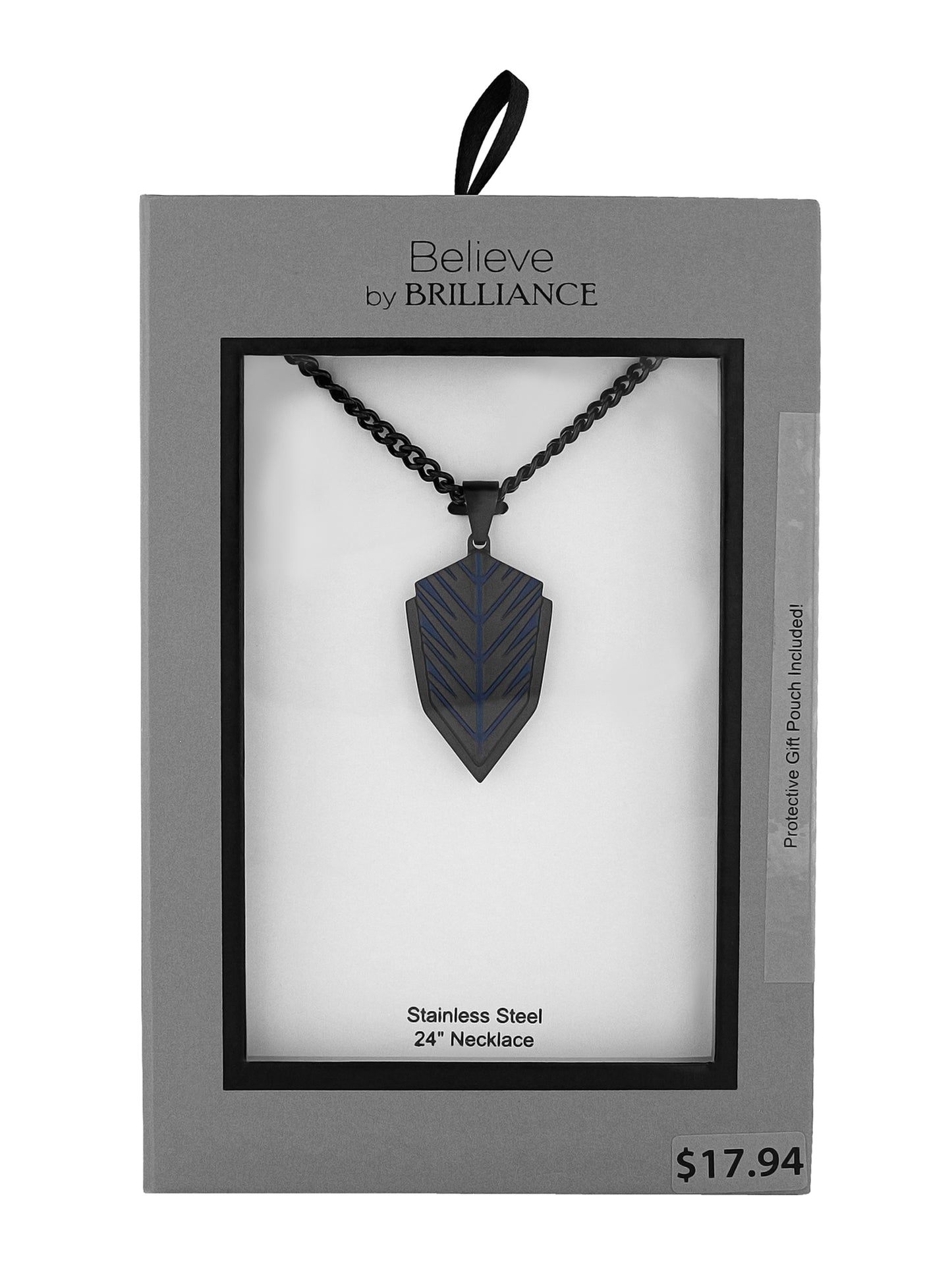 Men’s Black & Blue Stainless Steel Armor Shield Pendant Necklace