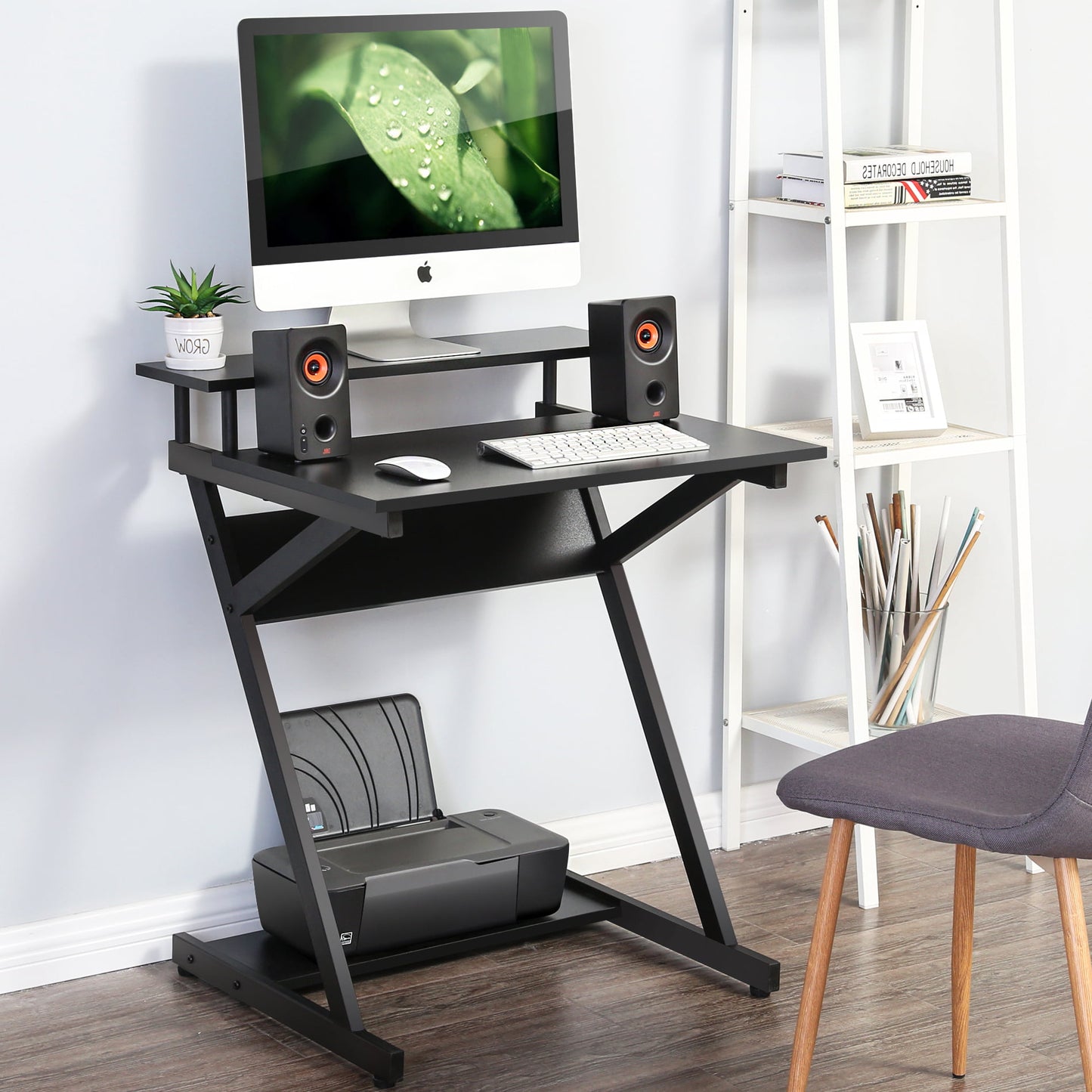 27.6" Computer Desk w/  2-Monitor Shelf & Office Storage