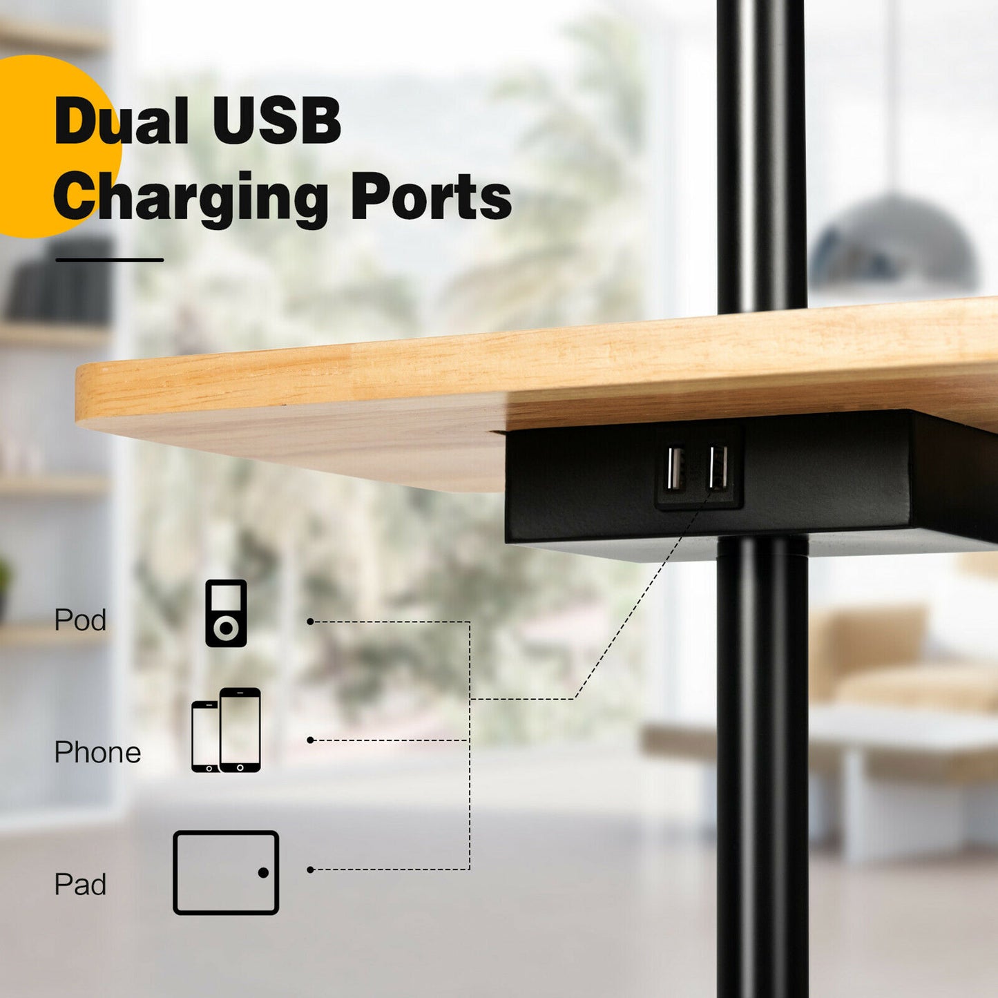 Modern Floor Lamp w/ Tray Table Dual USB Charging Port