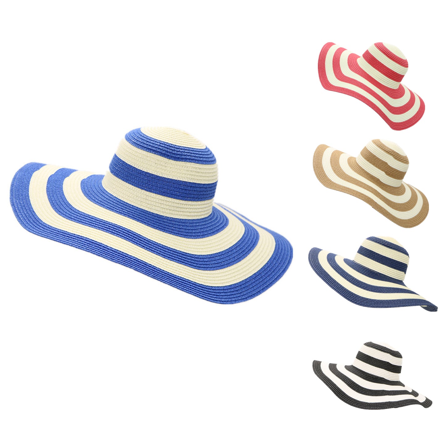 Women Stripe Sun Hat Foldable & Wide Brim