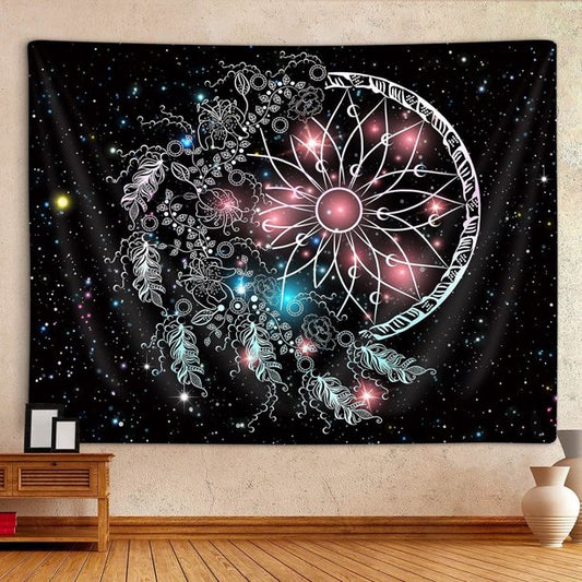 Colorful Pink Dreamcatcher Feather Galaxy Tapestry 60X40inches