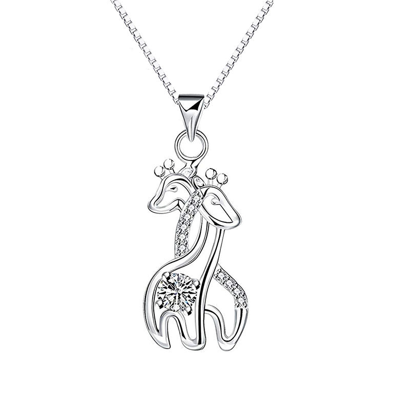 Silver Creative Love Giraffe Micro Set Pendant Necklace for Women