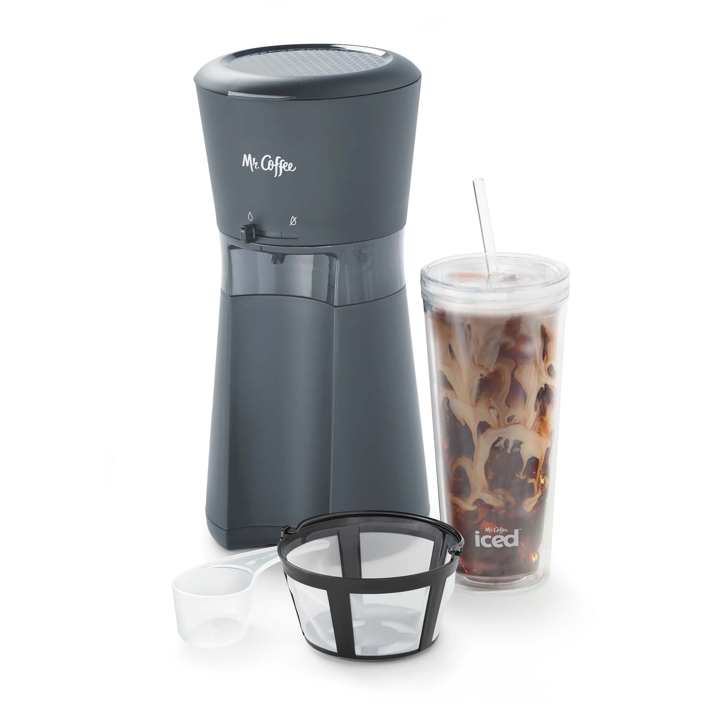 Iced Coffee Maker with Reusable Tumbler & Coffee Filter, Dark Grey
