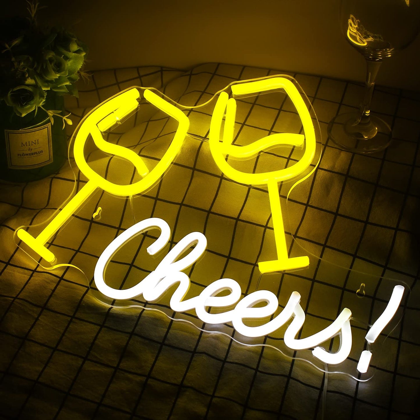 Cheers Wine Glass Neon Light LED Sign for Wall Decoration