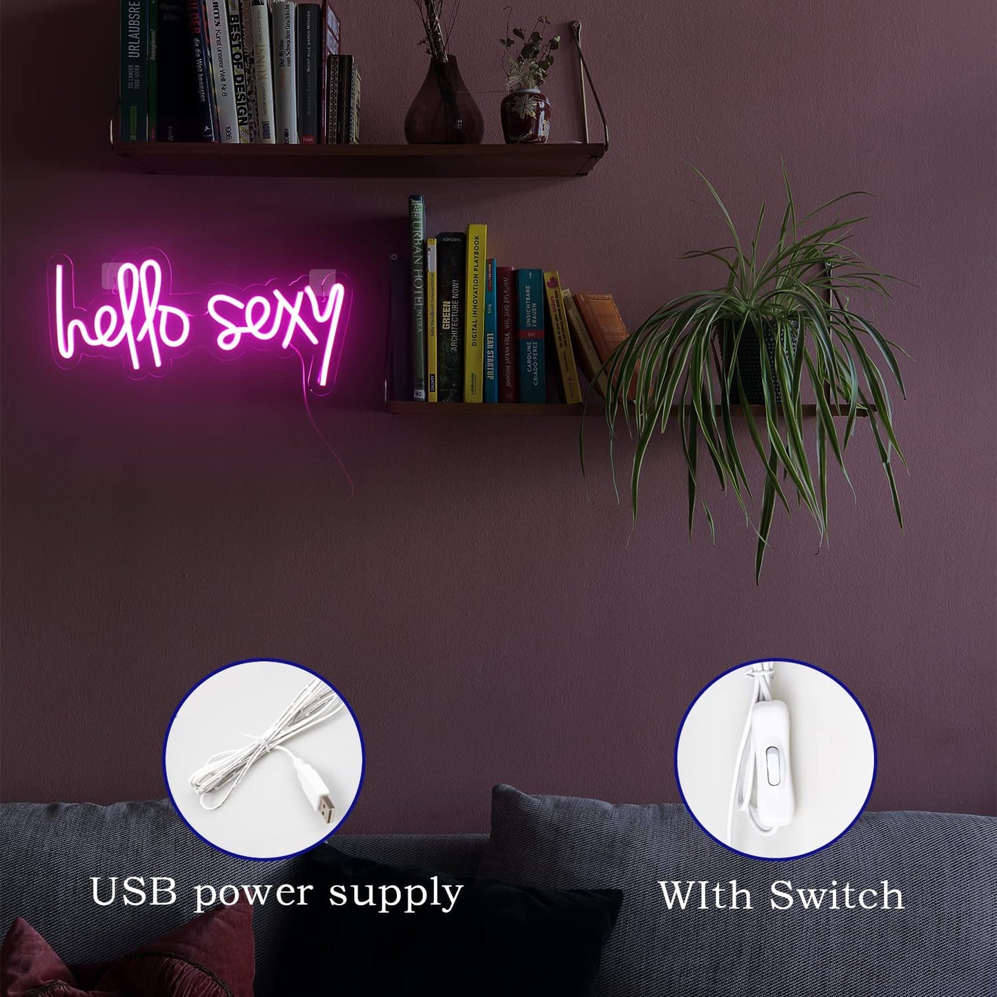 Hello Sexy USB Neon Sign Pink LED Neon Lights for Bedroom Decoration