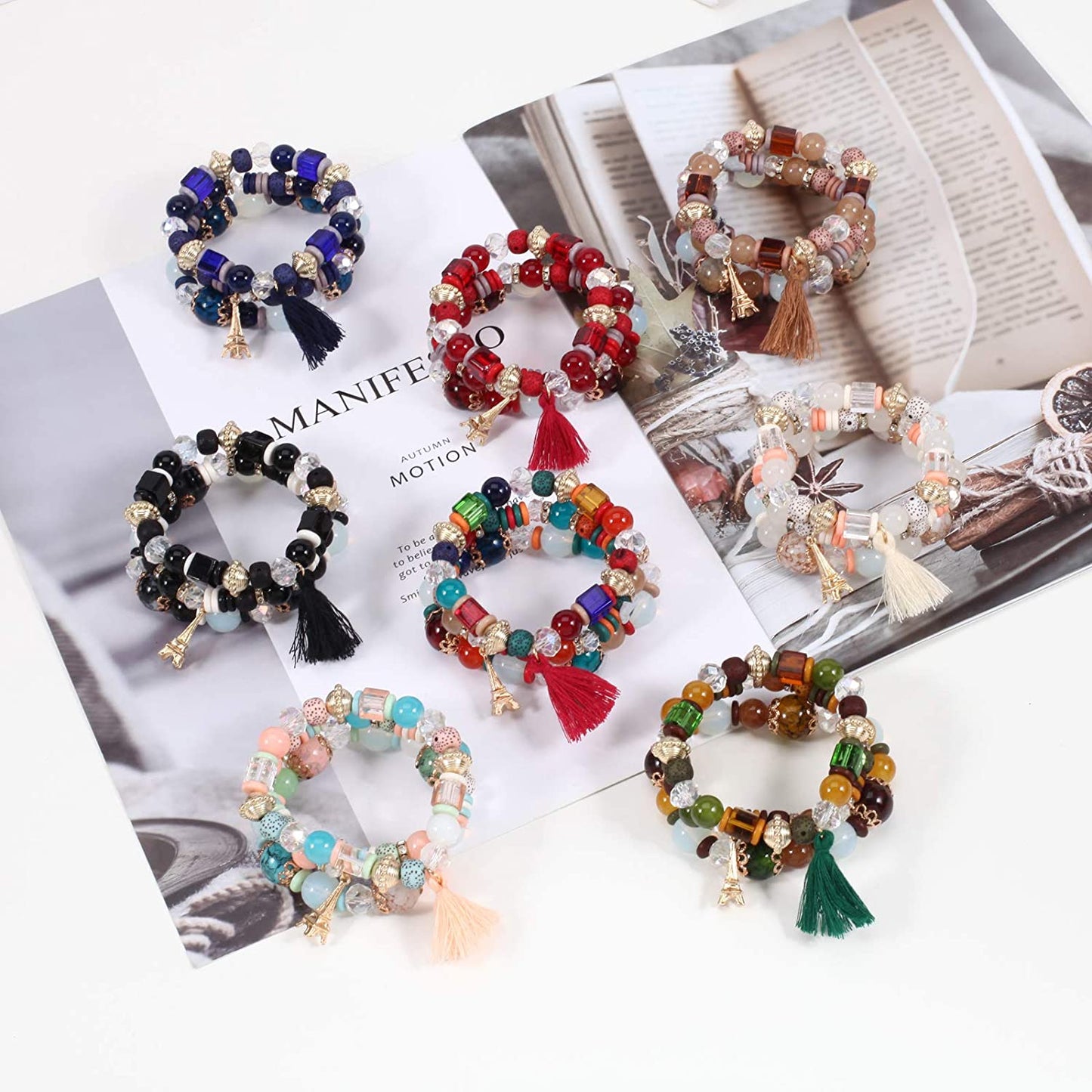 Bohemian Bracelets for Women Stretch Multilayer Colorful Beads Bracelet