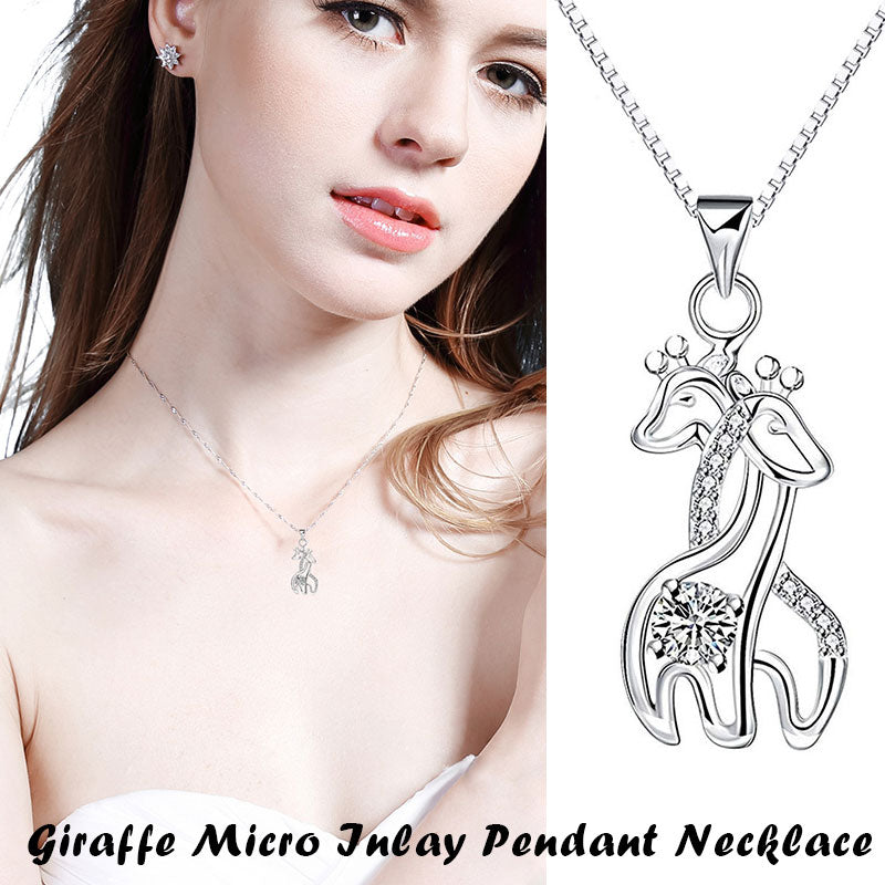 Silver Creative Love Giraffe Micro Set Pendant Necklace for Women