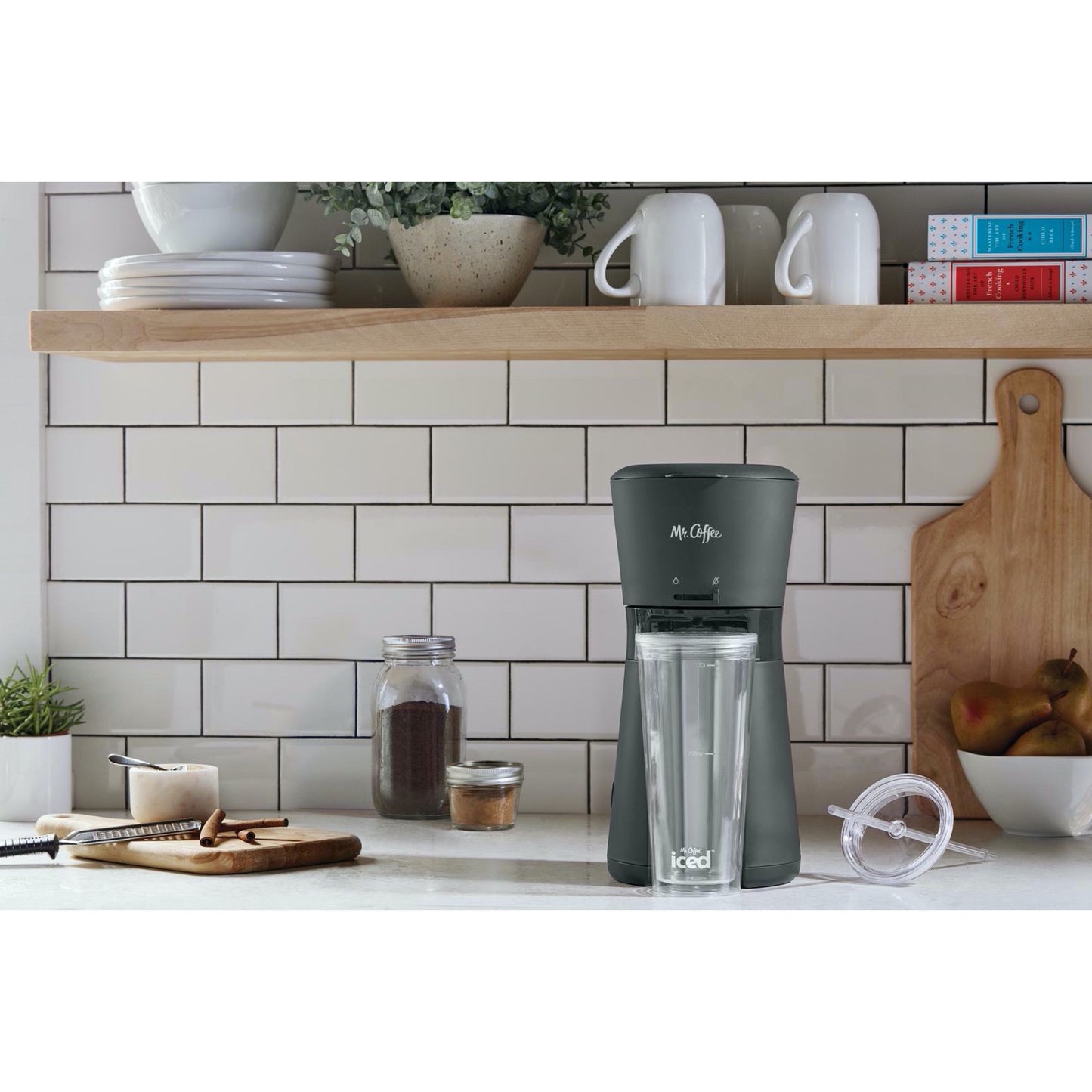 Iced Coffee Maker with Reusable Tumbler & Coffee Filter, Dark Grey