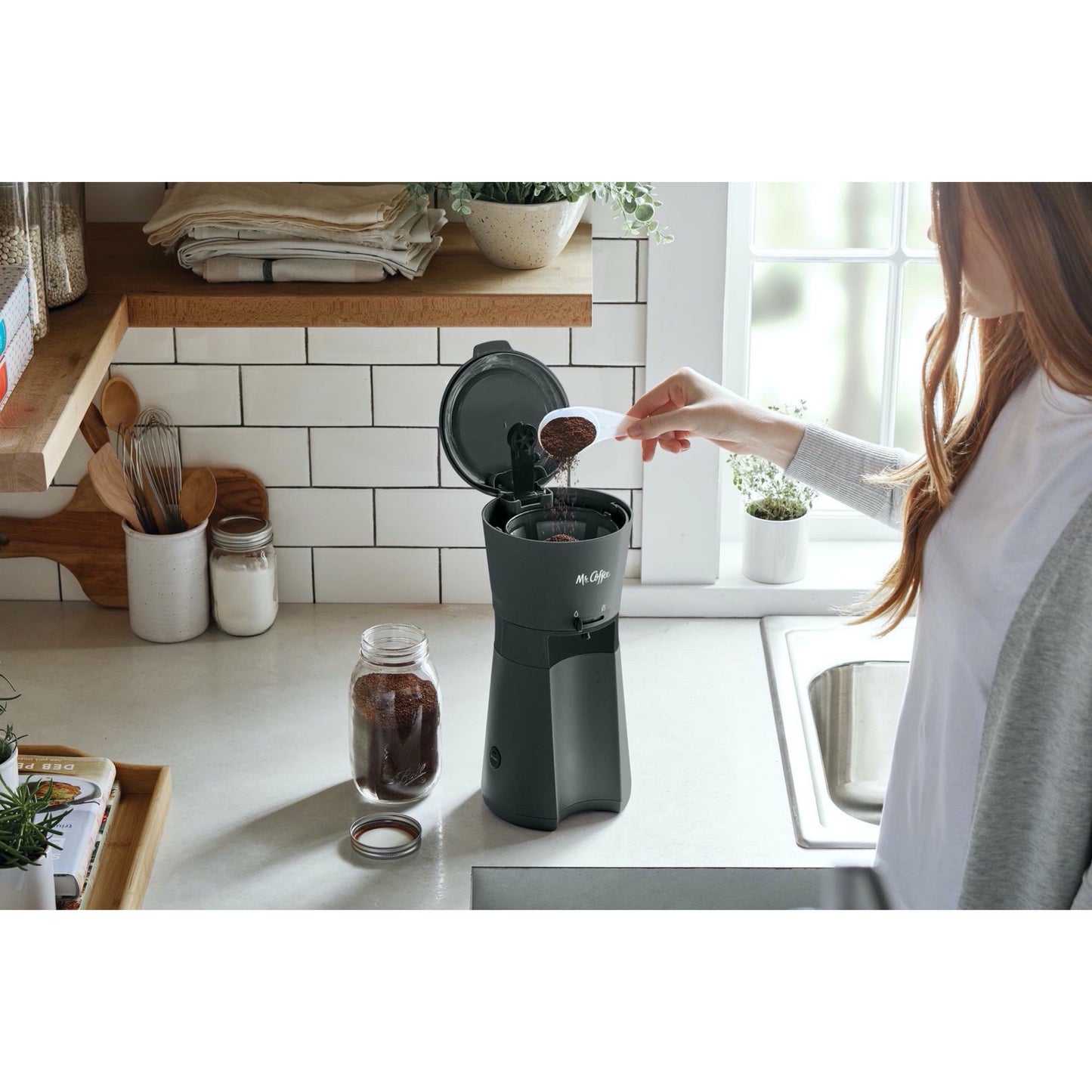 Iced Coffee Maker with Reusable Tumbler & Coffee Filter, Dark Grey