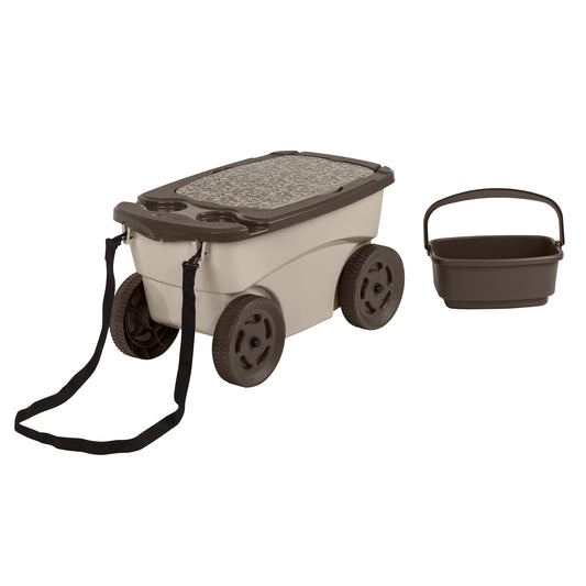 Rolling Garden Scooter w/ Wheels & Pull Strap, Light Taupe