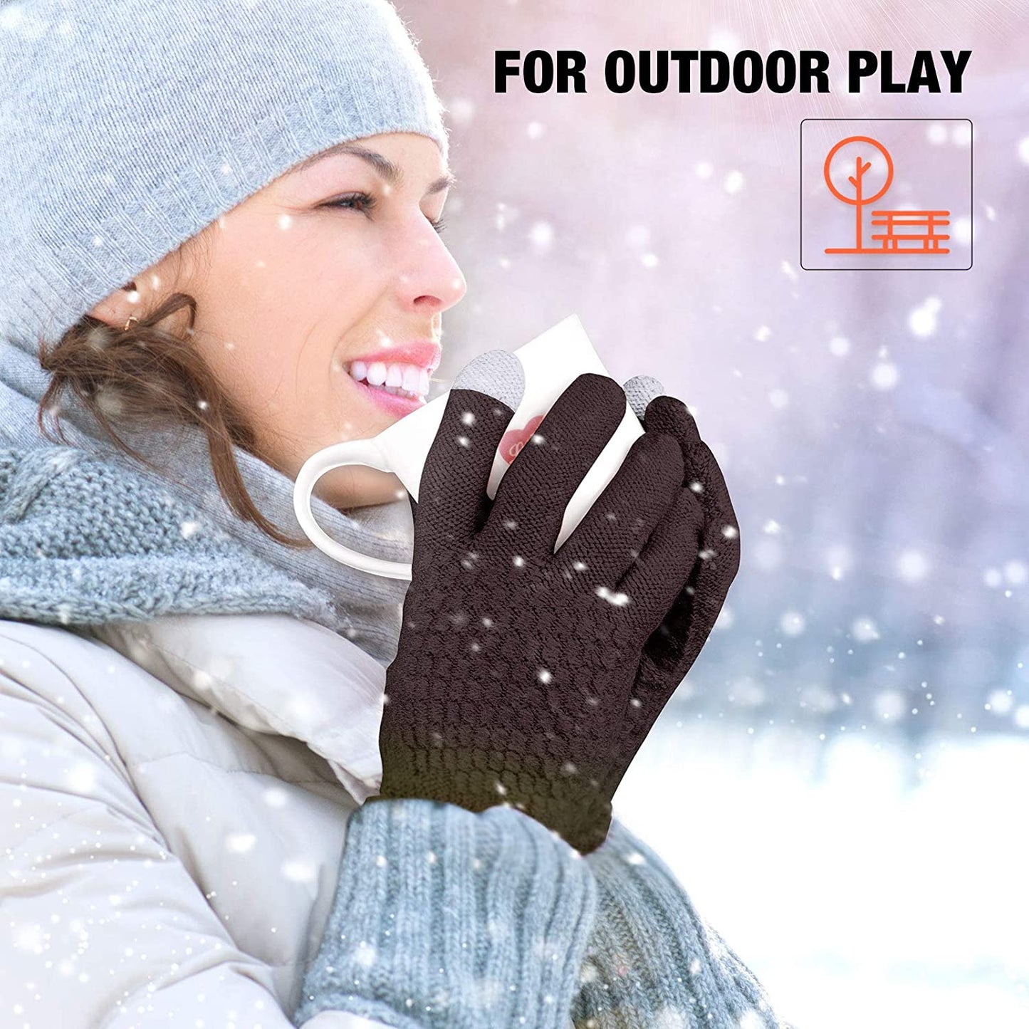 4 Pairs Women's Winter Touch Screen Gloves Warm Fleece, Black, White, Khaki, Coffee