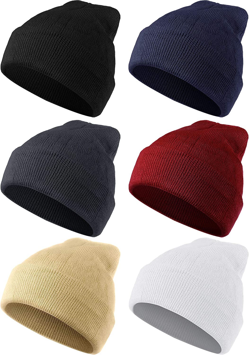 Warm Knitted Cuffed Beanie Hats Winter Cuff Skull Cap for Men Women, Classic Colors