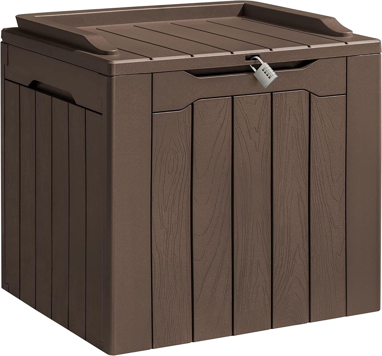 31 Gallon Resin Deck Box Waterproof Outdoor Storage w/ Padlock (Khaki)