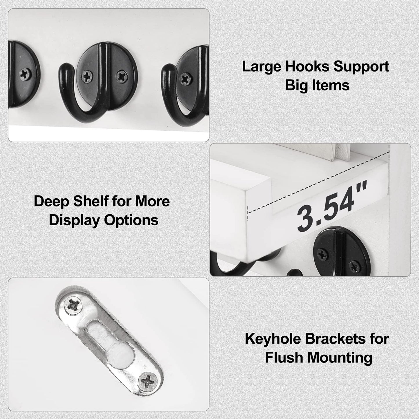 Key Holder for Wall, Decorative Key and Mail Holder with Shelf Has Large Key Hooks for Bags, Coats, Umbrella