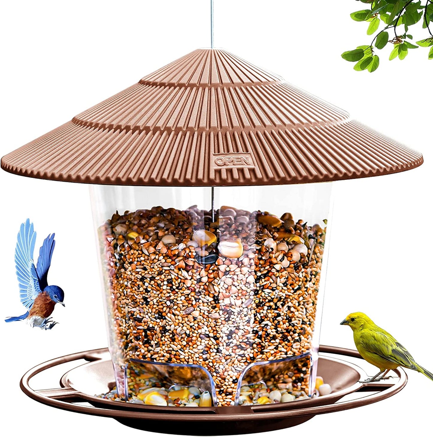 Wild Bird Feeders for Outside, Hanging Bird Feeder Squirrel Proof, (Brown)