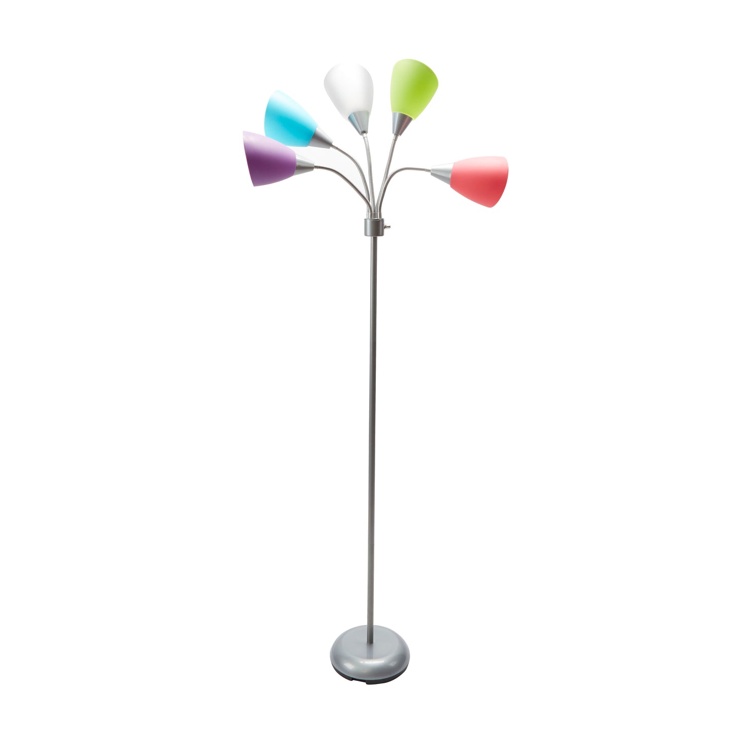 5 Light Floor Lamp, Silver Color w/ Multi Color Shades