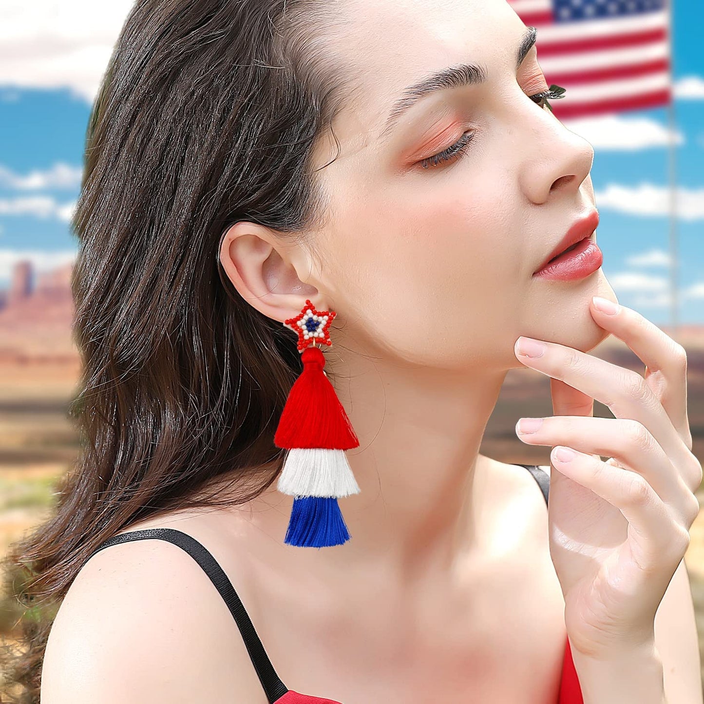 4th Of July Earrings for Women Handmade Patriotic Drop Dangle Beaded Earrings for Independence Day