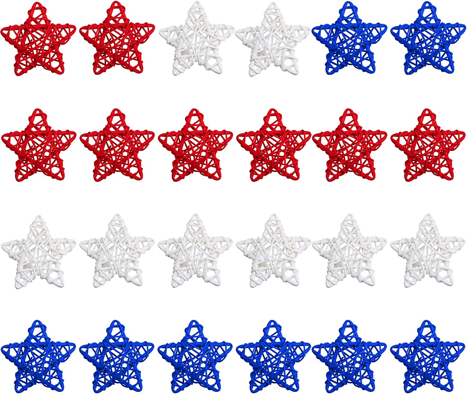 24 Pcs 4th of July Star Shaped Rattan Balls Decoration, 2.36 Inch Red White &Blue