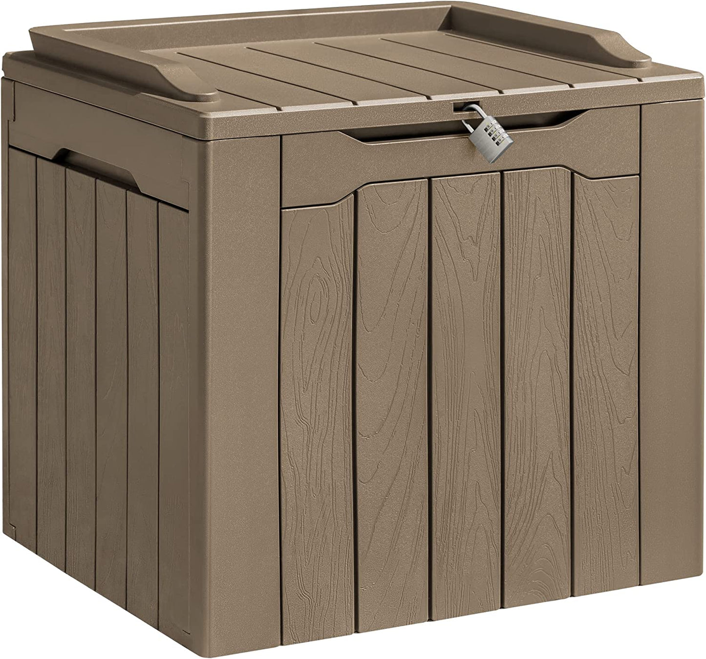 31 Gallon Resin Deck Box Waterproof Outdoor Storage w/ Padlock (Khaki)