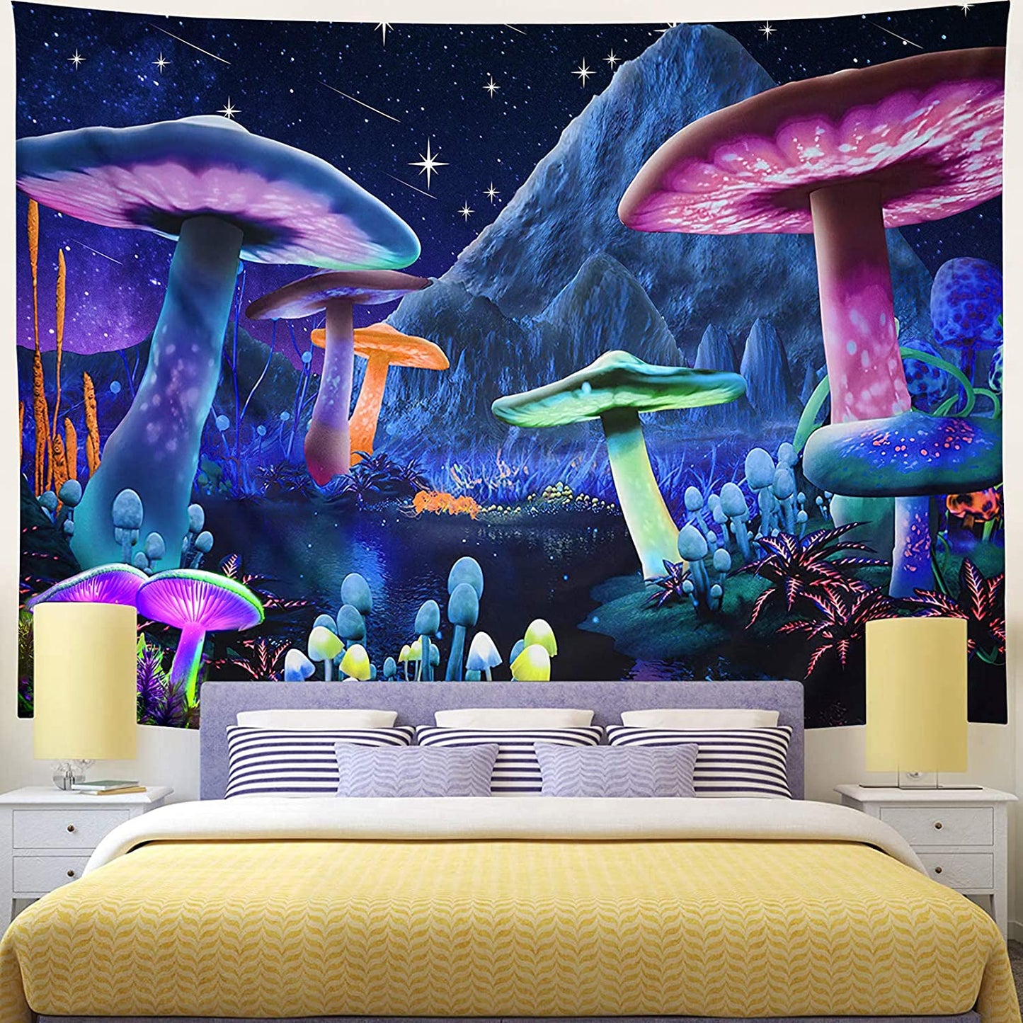 Psychedelic Mushroom Starry Sky Trippy Fantasy Plant Tapestry