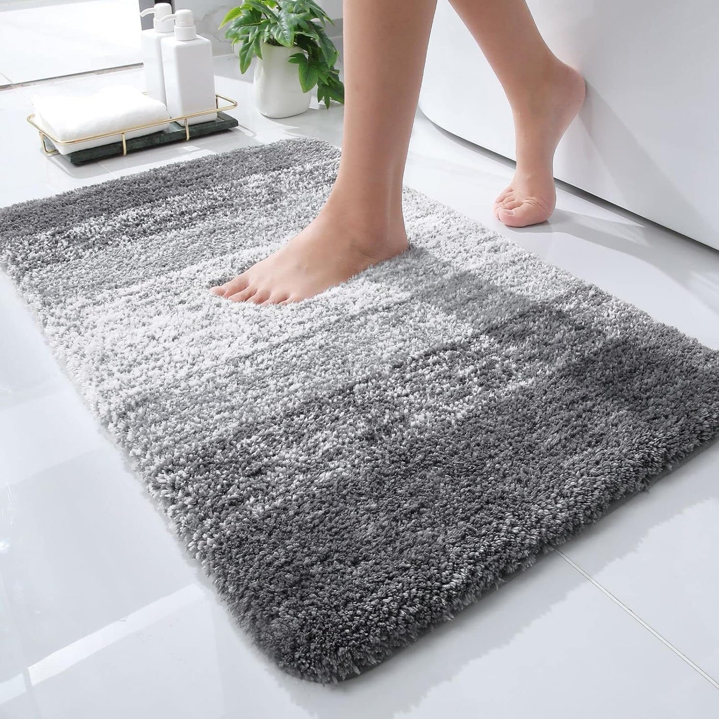 Luxury Bathroom Rug Mat 24x16, Extra Soft and Absorbent Microfiber Bath Rugs, Non-Slip Plush Shaggy Bath Carpet, Machine Wash Dry, Bath Mats for Bathroom Floor, Tub and Shower, Grey