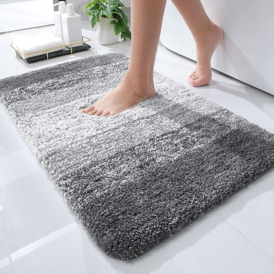 Luxury Bathroom Rug Mat 24x16, Extra Soft and Absorbent Microfiber Bath Rugs, Non-Slip Plush Shaggy Bath Carpet, Machine Wash Dry, Bath Mats for Bathroom Floor, Tub and Shower, Grey