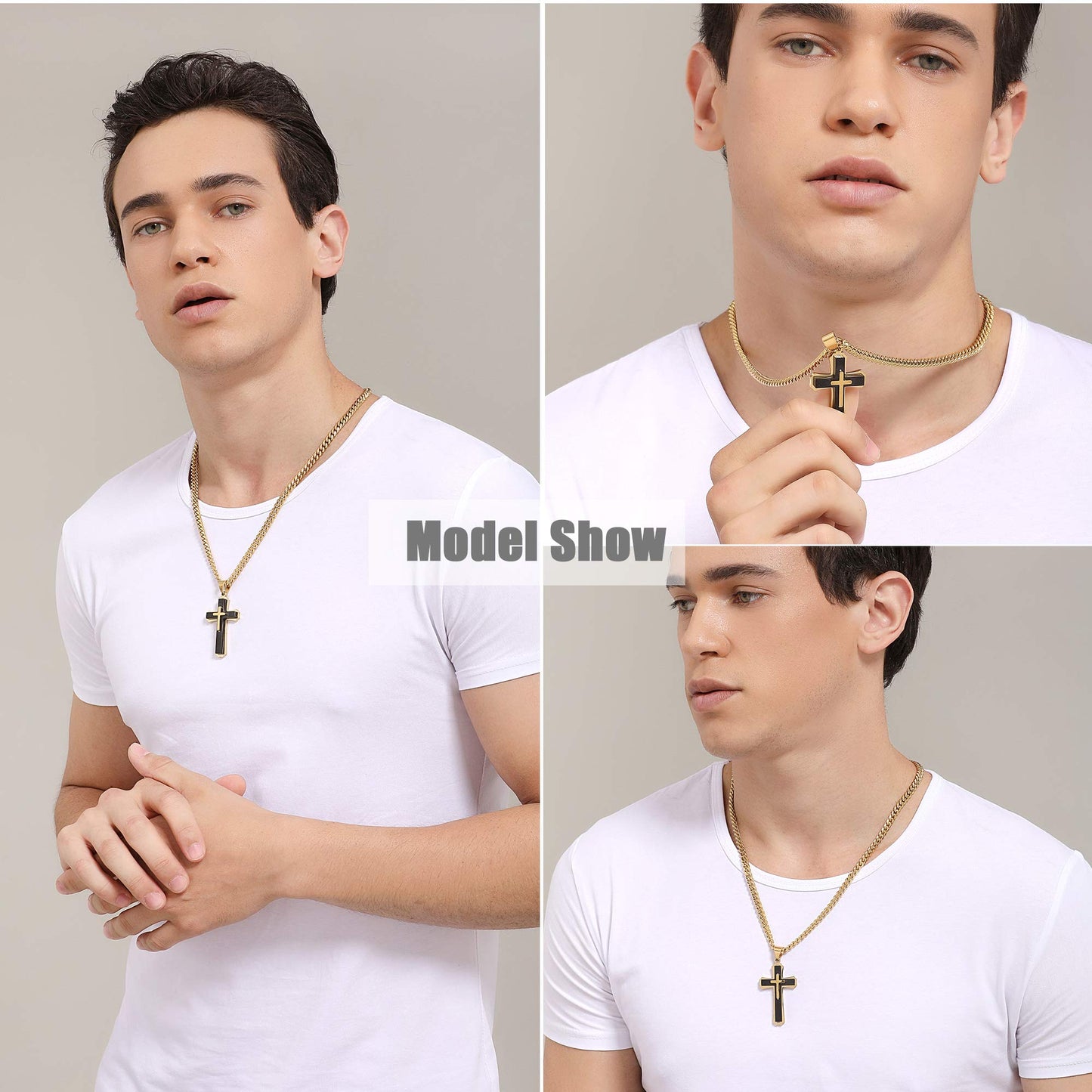 Cross Pendant Necklace Stainless Steel Double Cross Necklace with 24 inches Cuban Link Chain