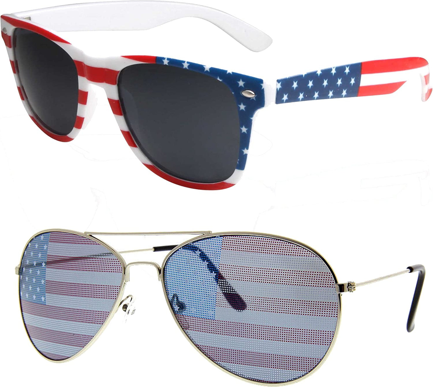 2 Pair Combo Patriotic American US Flag Sunglasses