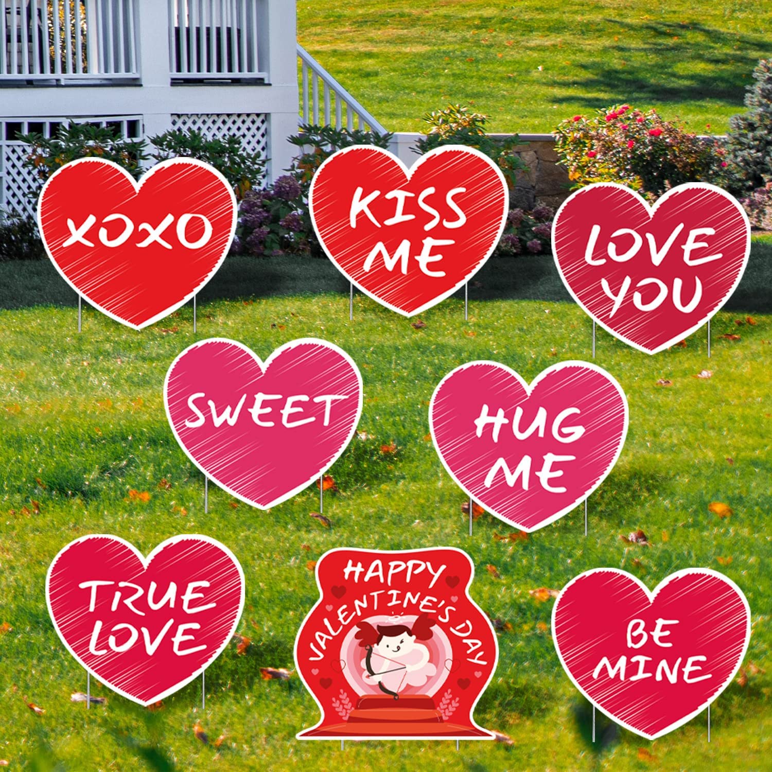 Valentine's Day Decorations Yard Signs with Stakes, (8 Piece Large Set) for Wedding