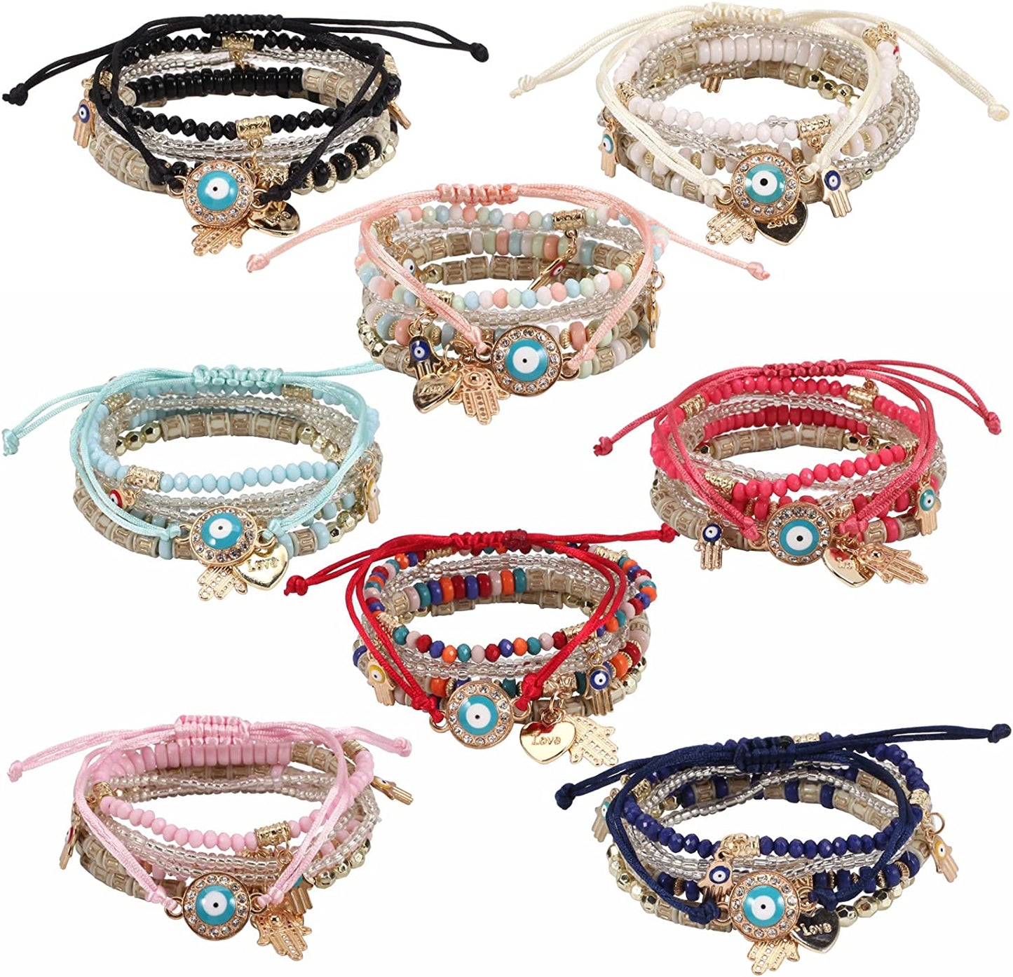 Bohemian Bracelets for Women Stretch Multilayer Colorful Beads Bracelet with Charm Jewelry