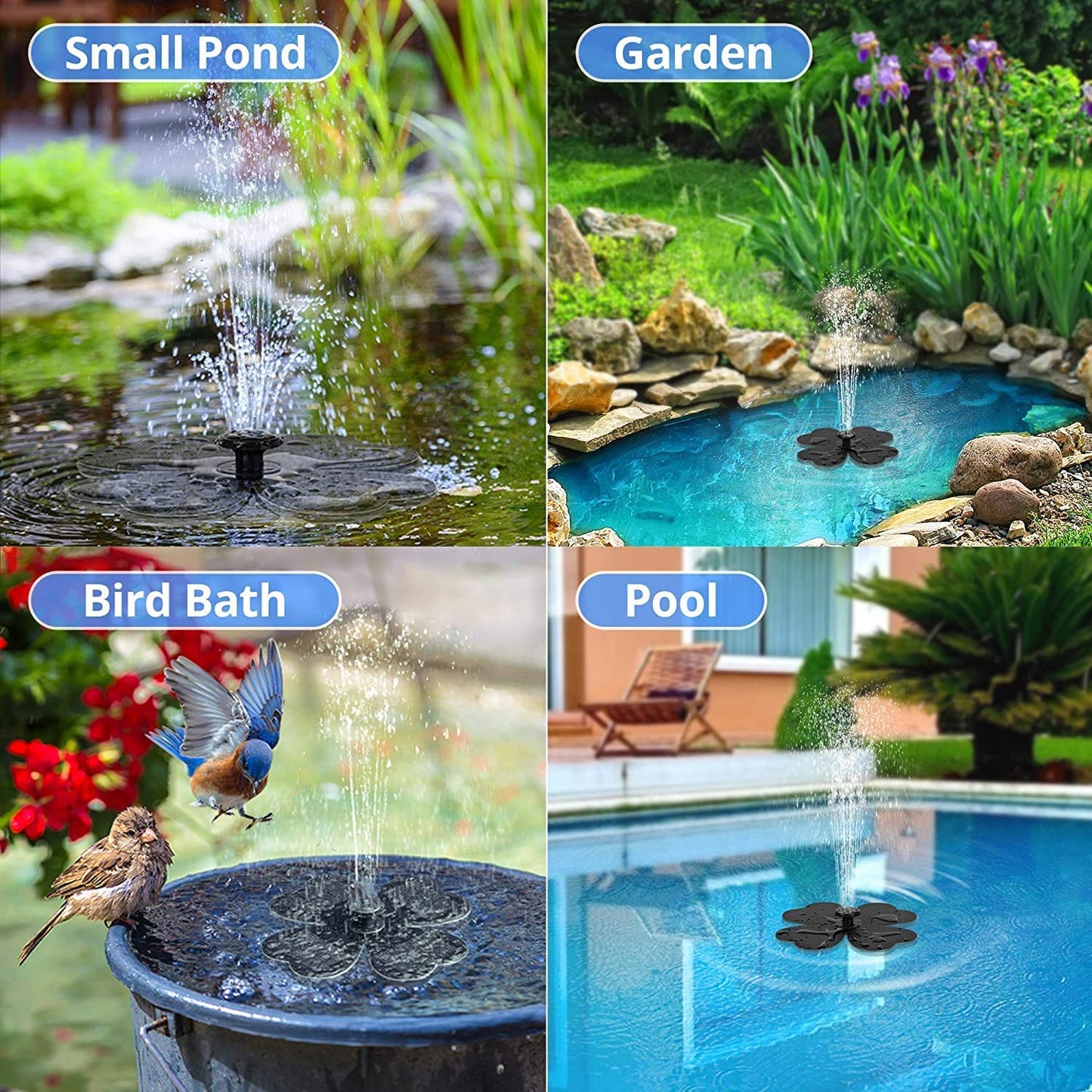 Solar Fountain Pump for Bird Bath, Lucky Clover Solar Water Pump for Ponds