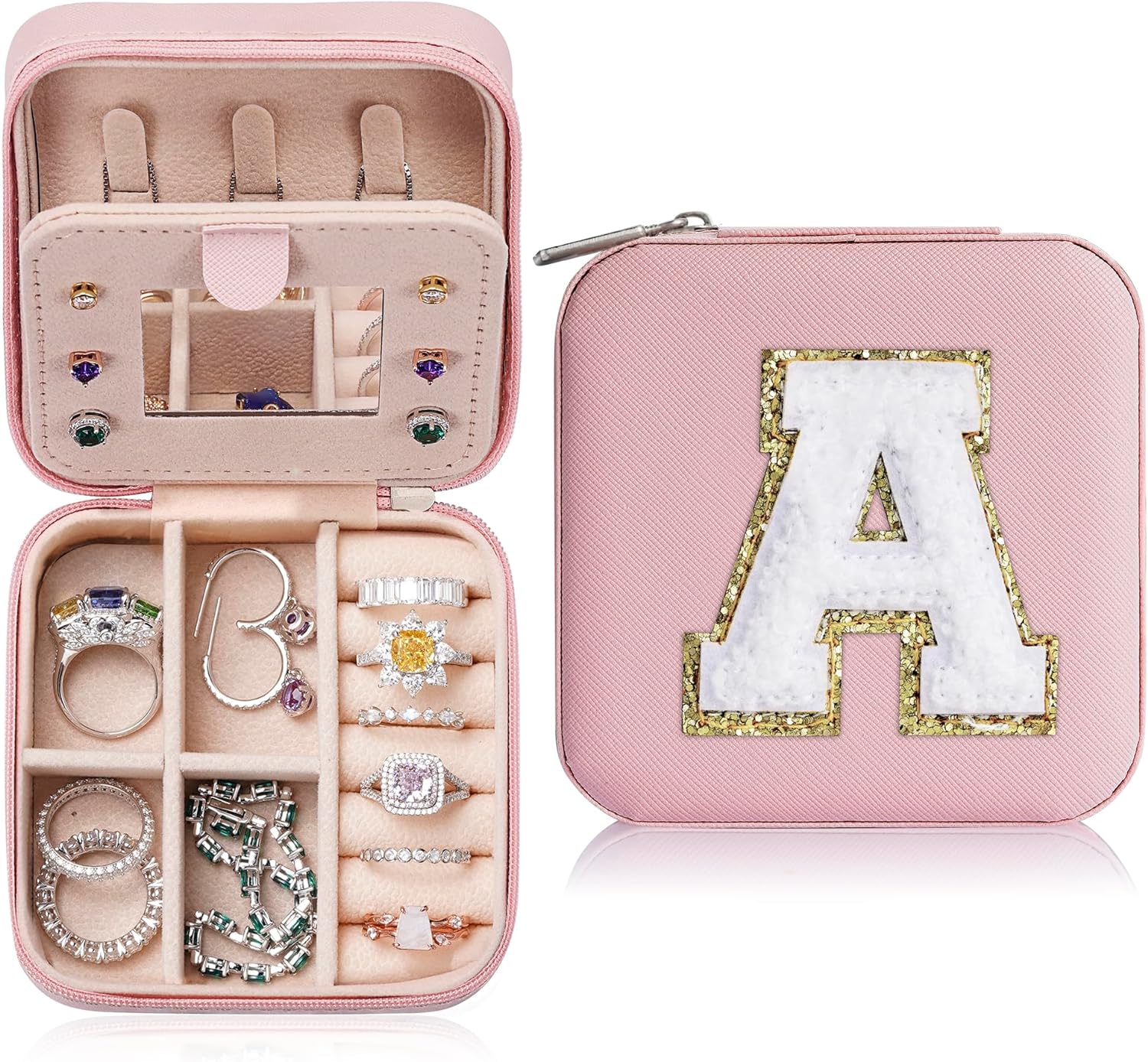 Valentines Day Gifts for Her - Trendy Travel Jewelry Case, Personalized Gifts - Pink Travel Jewelry Box | Birthday Gifts for Women Valentines Day Gifts for Teens Girls | Travel Jewelry Case