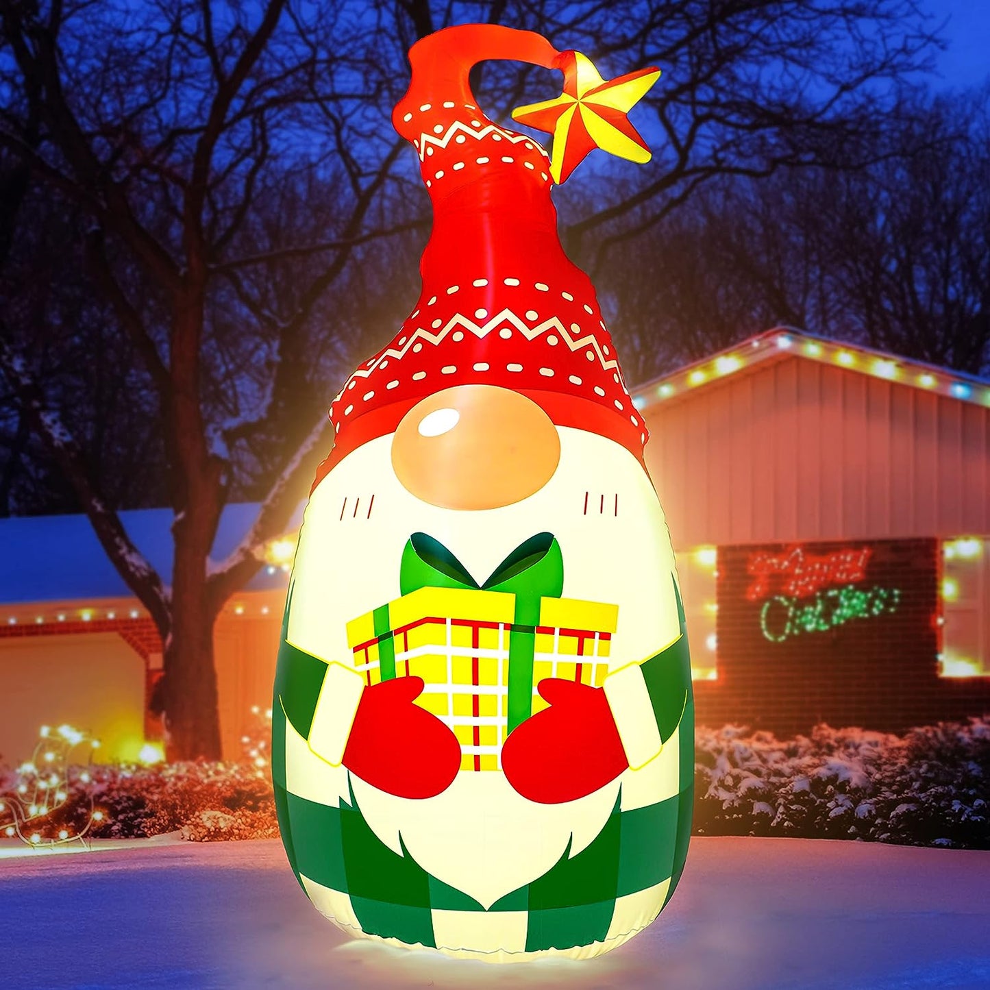 5Ft Lighted Outdoor Christmas Decorations Inflatables - Blow Up Gnome Tumbler Xmas/Winter Holiday/Happy New Year 2024 Display Indoor Party Decor Supplies