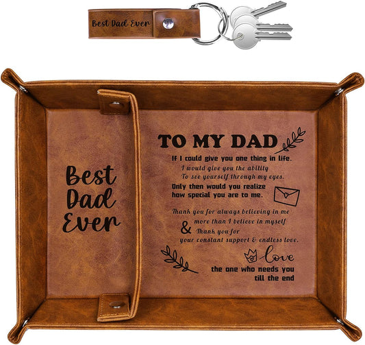 Best Dad Ever PU Leather Tray and Keychain, Gifts for Dad Christmas Xmas from Daughter Son Kids, Unique Dad Birthday Gift Ideas, Men Gift for Fathers Day, New Dad Gifts for Husband from Wife