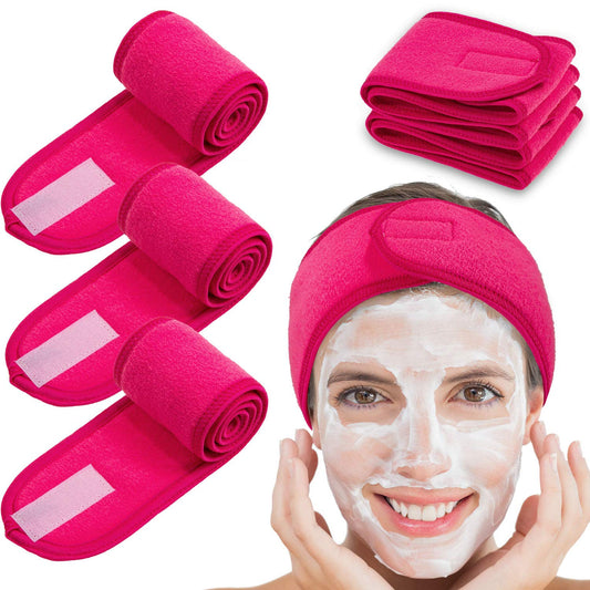 4 Packs Head Wrap Terry Cloth Headband Adjustable Stretch Towel for Bath, Makeup and Sport (Rose Red)