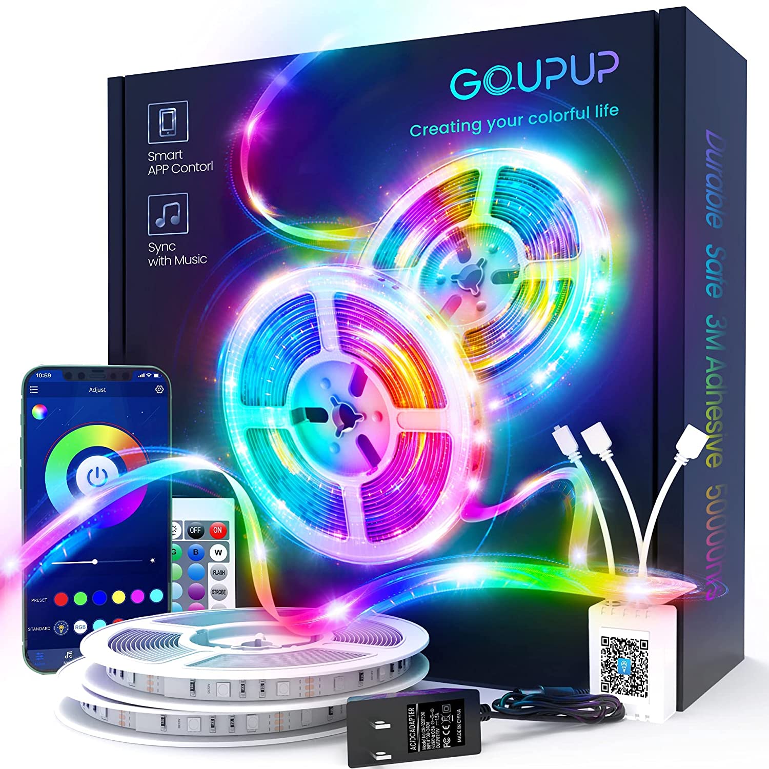 100 FT LED Strip Lights,Rope,Bluetooth APP Control,Color Changing Light Strip sync with Music