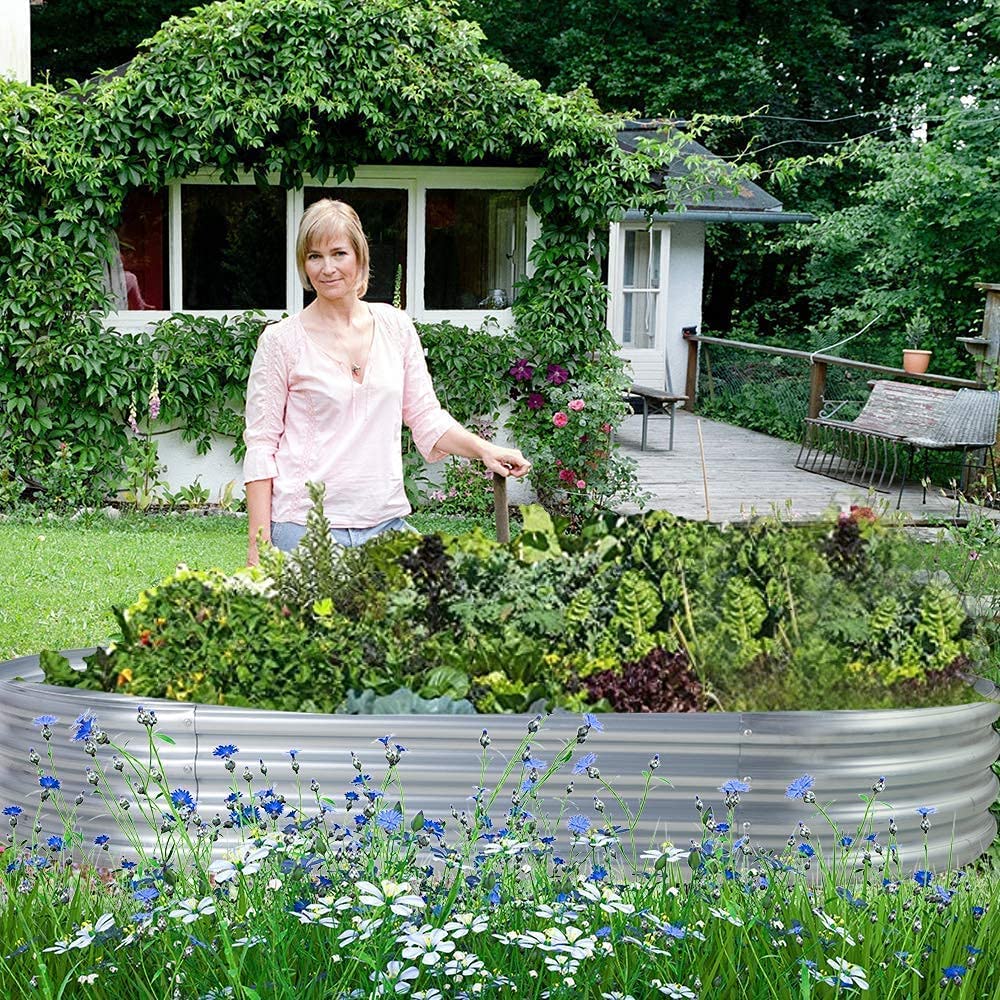 Land Guard Galvanized Raised Garden Bed Kit Oval Large Metal Raised Garden Beds for Vegetables