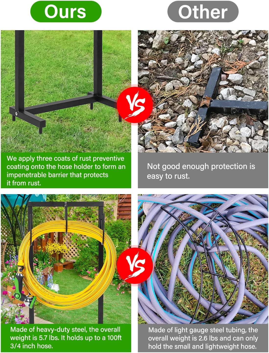 Detachable Garden Hose Holder Freestanding Thicker Metal Hose Stand Securely Hold Hose 3/4 inch x 100 ft