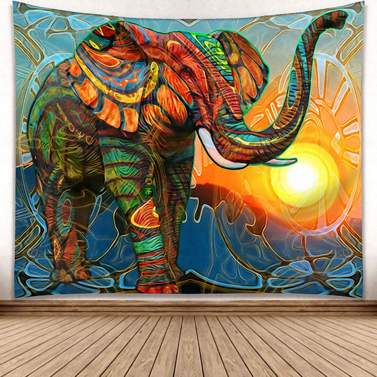 Ethnic Elephant Boho Hippie Bohemian Psychedelic Indian Style Tapestry 60x51 Inch