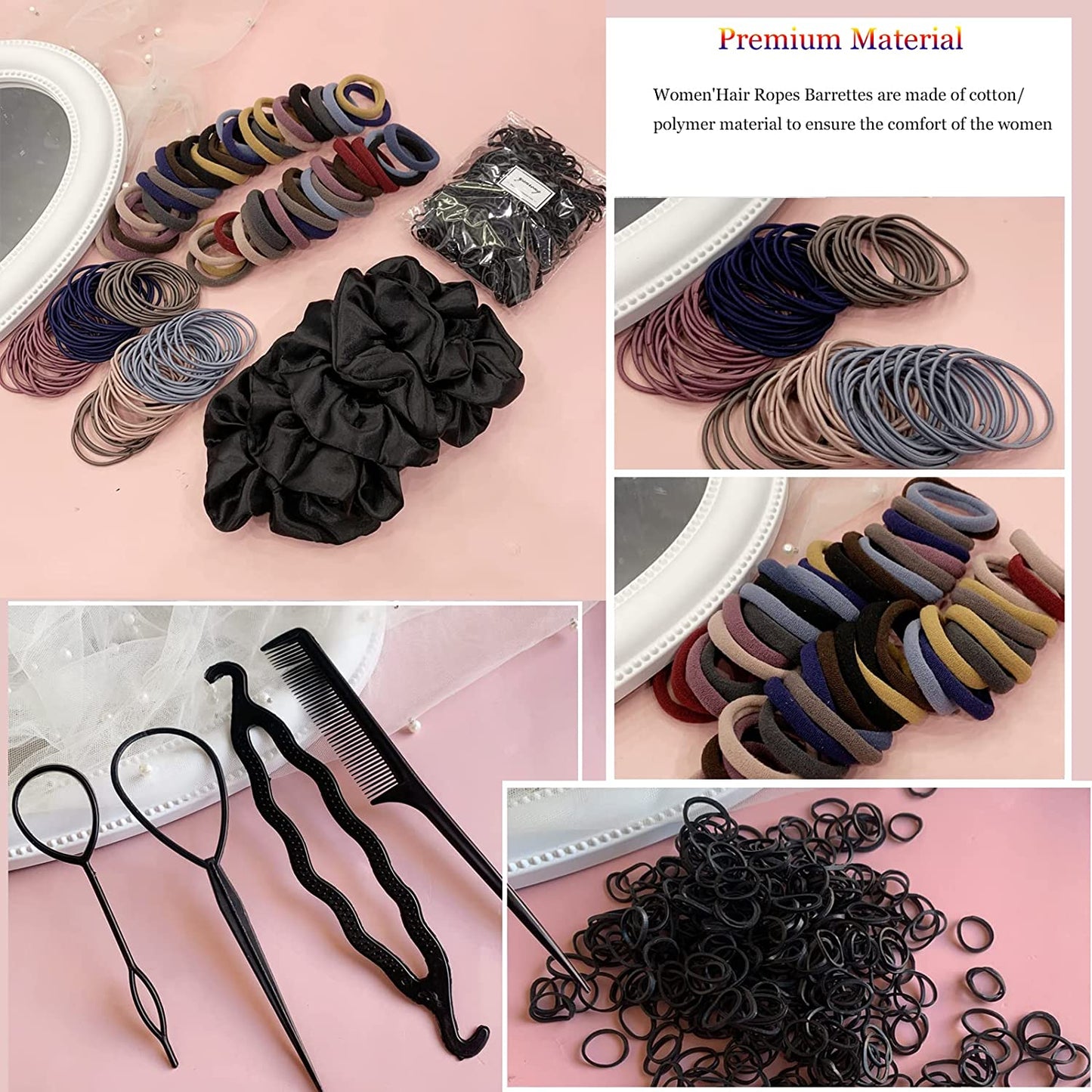Mix 755PCS Hair Accessories for Woman Set Seamless Ponytail Holders Variety Hair Bands Scrunchy Hair Ties For Thick and Curly