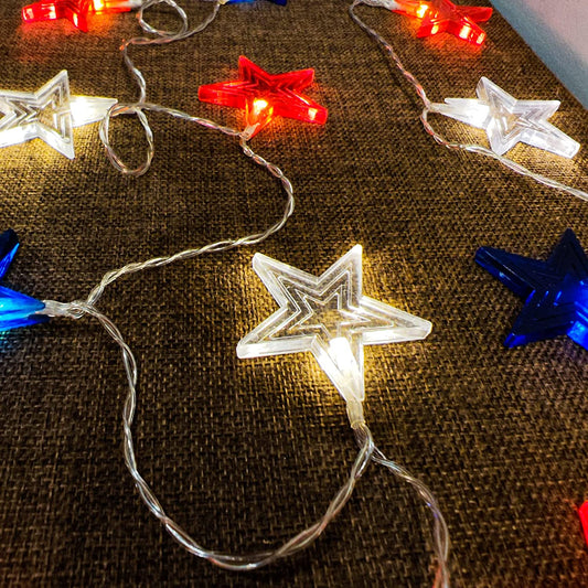 4th of July Decorations Memorial Day Red White and Blue Lights Battery Operated String Lights 19FT 40 LED