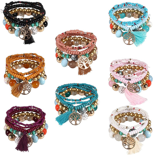 Bohemian Bracelets for Women Stretch Multilayer Colorful Beads Bracelet