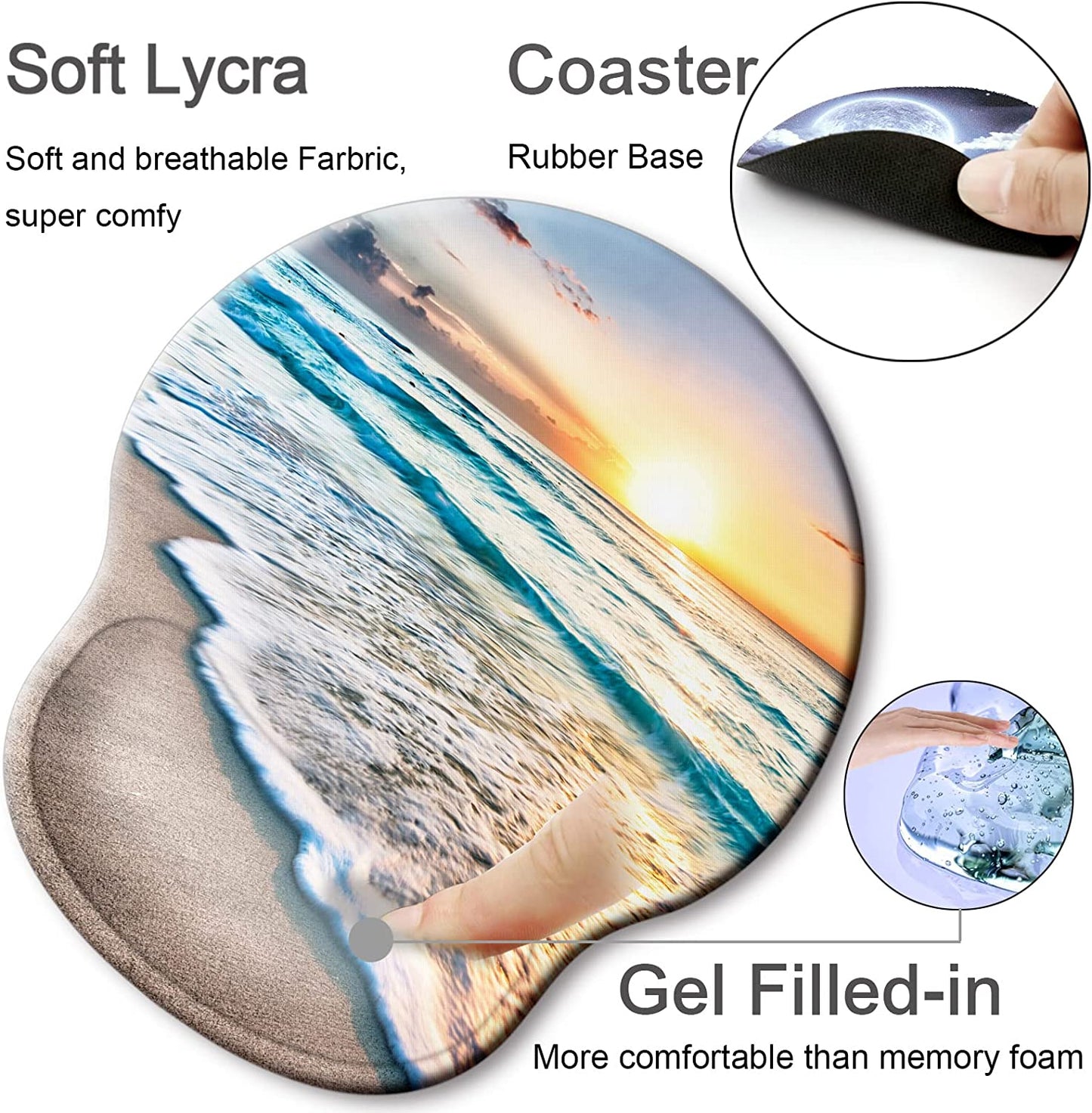Ergonomic Mouse Pad w/ Wrist Support Rest [ 20% Larger] w/ Coaster Non-Slip, A-Beach