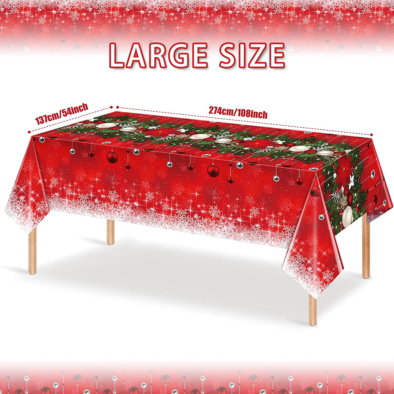 3Pieces Merry Christmas Plastic Table Cover Rectangle 54x108inch